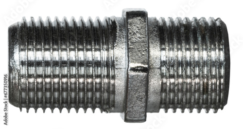 Threaded adapter for splicing two tv coax cables together isolated in a png photo