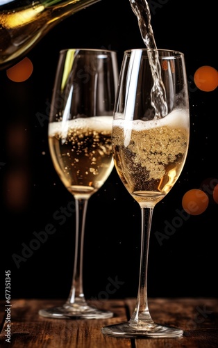 champagne pouring into wine glasses