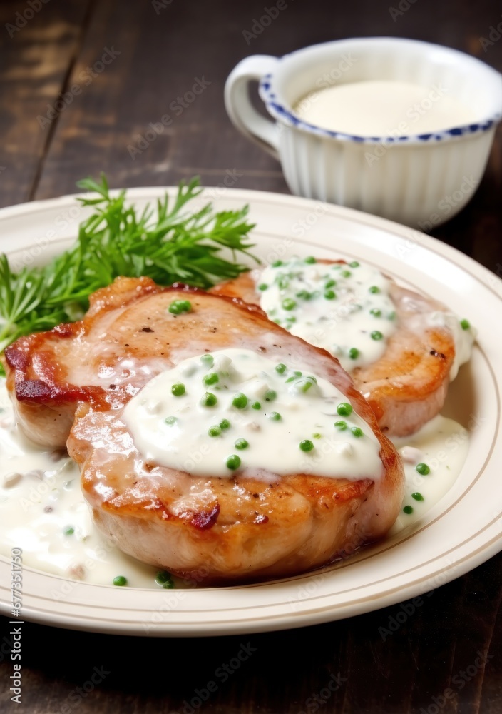 Grilled pork chops with mushrooms and cream sauce Grilled pork chops with mushrooms and cream sauce