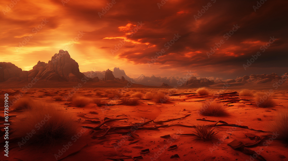 Naklejka premium Desert AI images sunset sand dunes