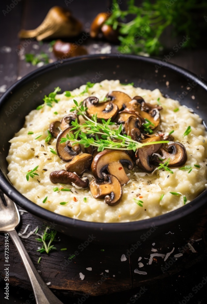 Mushroom and rice porridge with parmesan cheese