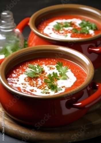 tomato soup in a pan stock photo light indigo and white