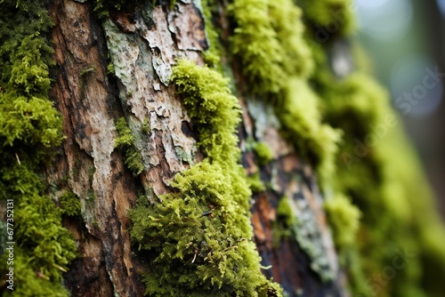 Close-up of tree bark with moss and lichen
