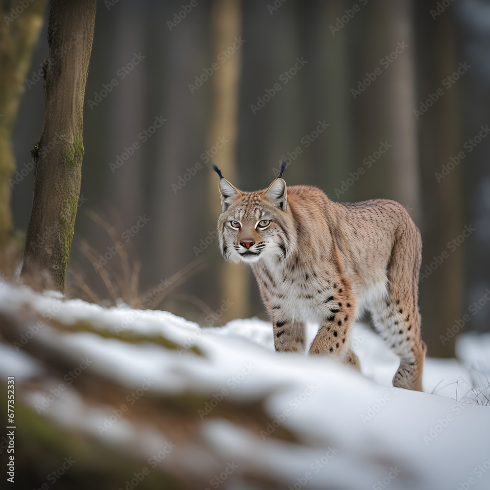 Obraz premium A lynx predator lurking in the woods for it's next pray