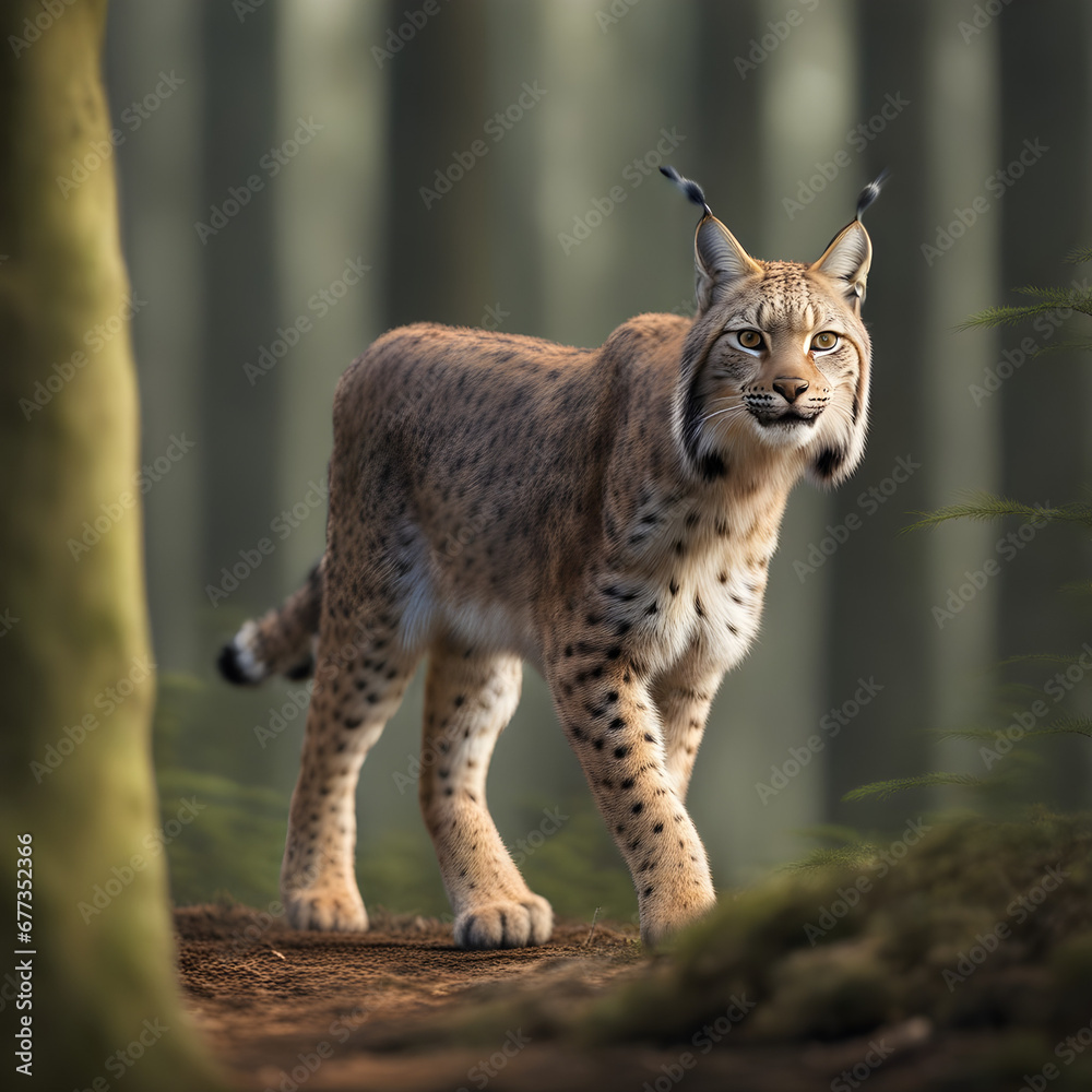 A lynx predator lurking in the woods for it's next pray A lynx predator lurking in the woods for it's next pray