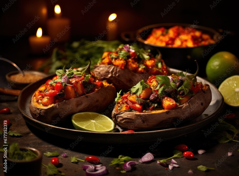 Fototapeta premium sweet potatoes on board with gyros