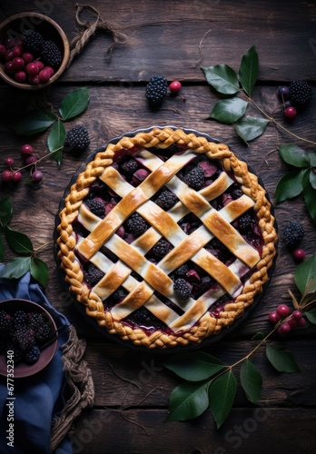 Blackberry pie on a table