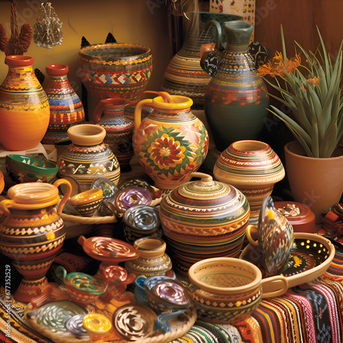 clay pots and other earthenware at a market stall