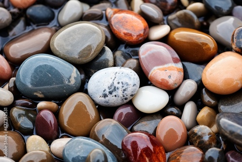 Close-up on wet pebbles in stream