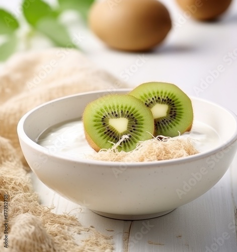 overeasy oatmeal and kiwi fruit photo