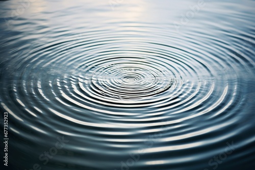 Circular ripples forming on a glassy lake after a single raindrop falls