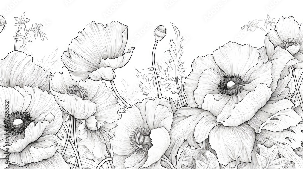  a drawing of a bunch of flowers on a white background with a black and white line drawing of a bunch of flowers on a white background.
