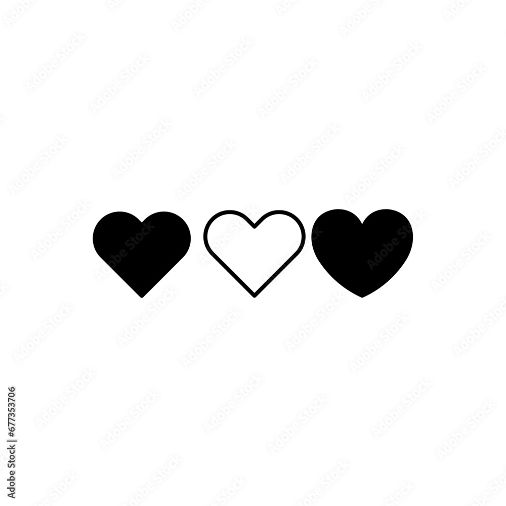 Three heart symbols against a white background