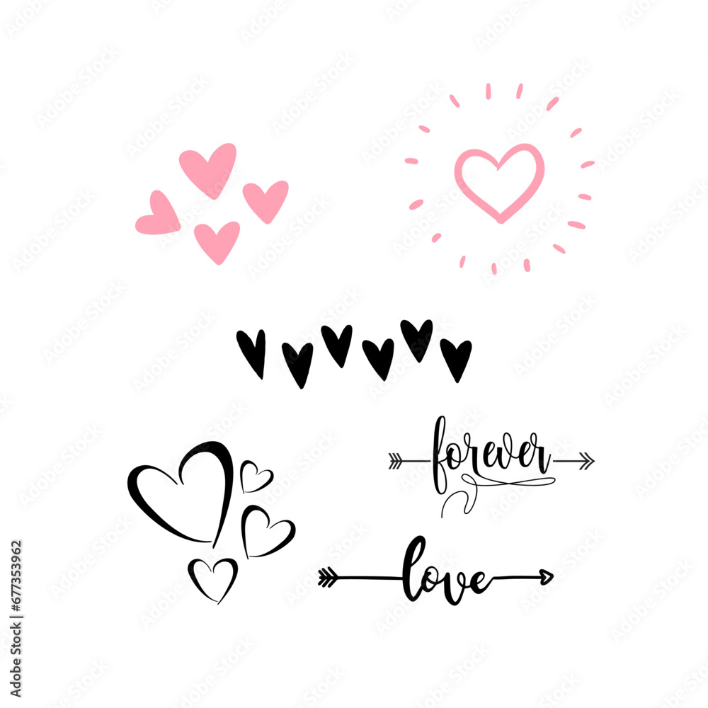 Vector illustration design of red hearts with LOVE FOREVER symbols on white background