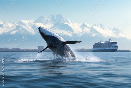 A whale jump out of sea water in ocean