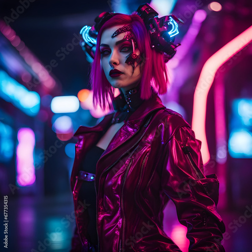 A beautiful and evil looking woman in a costume in the style of a clownpunk photo