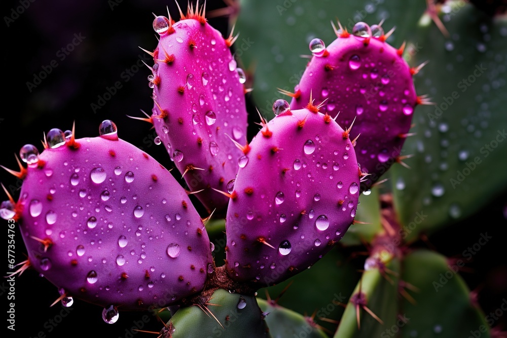 Dew drops on prickly pear spines at dawn Dew drops on prickly pear spines at dawn