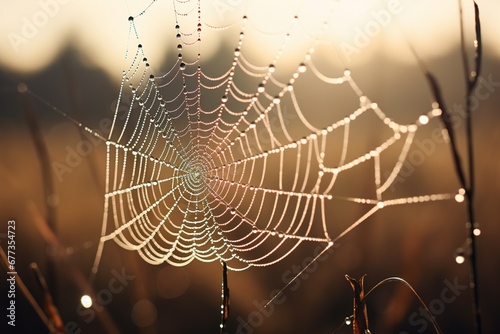 Dew drops on a spider web in the morning light © Dan
