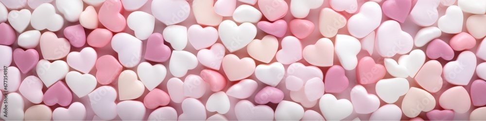 A large group of pink and white hearts. Generative AI.