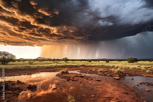 Dramatic monsoon clouds gathering over an arid landscape, moments before a downpour