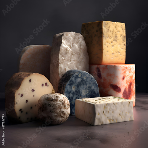 Various types of soap on a dark background. 3d illustration.