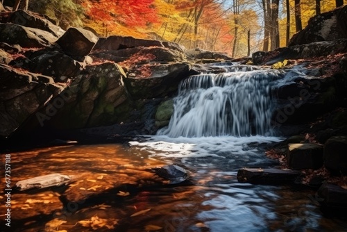 Beautiful and colorful creek with Fall foliage. Autumn seasonal concept.