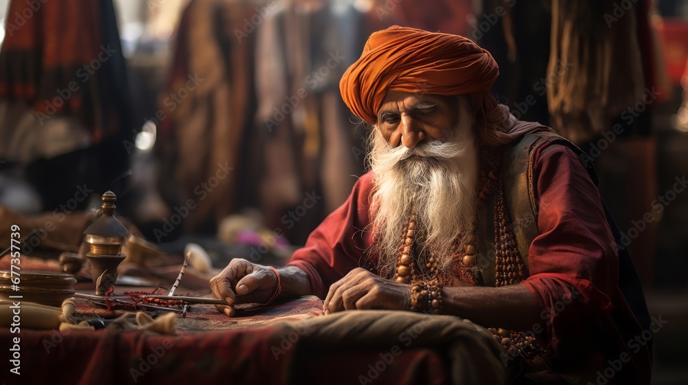 merchant in popular market of india - obrazy, fototapety, plakaty 