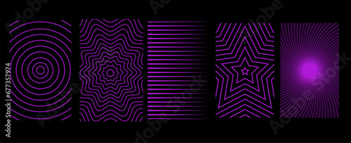 Set of abstract aesthetic y2k geometric elements and 3D wireframe shapes. Neon retro line design elements. Vector illustration for social networks or posters, on a black background