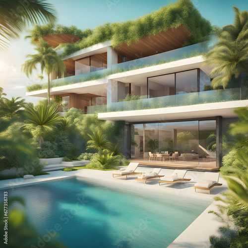 An ultra modern mega villa by the sea with swimming pool and open space in a tropical paradise © Michael