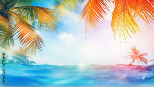 beautiful wallpaper sea view with palm trees and sun and sand © Sheviakova