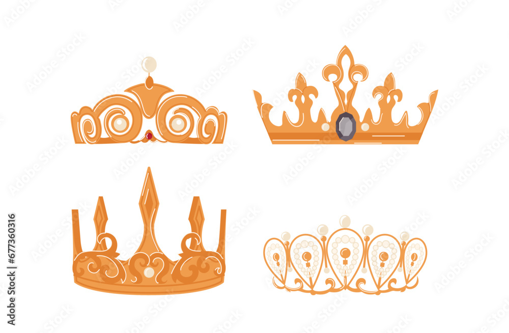 Gold king and queen crown vector illustration, imperial symbol, wealth ...