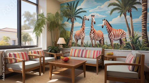 Pediatrician s Office with Animal Murals  The interior of a pediatrician s office adorned with vibrant animal murals to create a visually stimulating environment