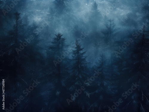 Dark winter forest covered with snow. Winter seasonal concept.