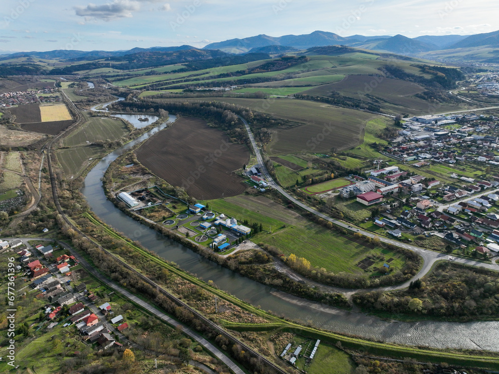 Aerial view of Stara Lubovna town, Slovakia. 