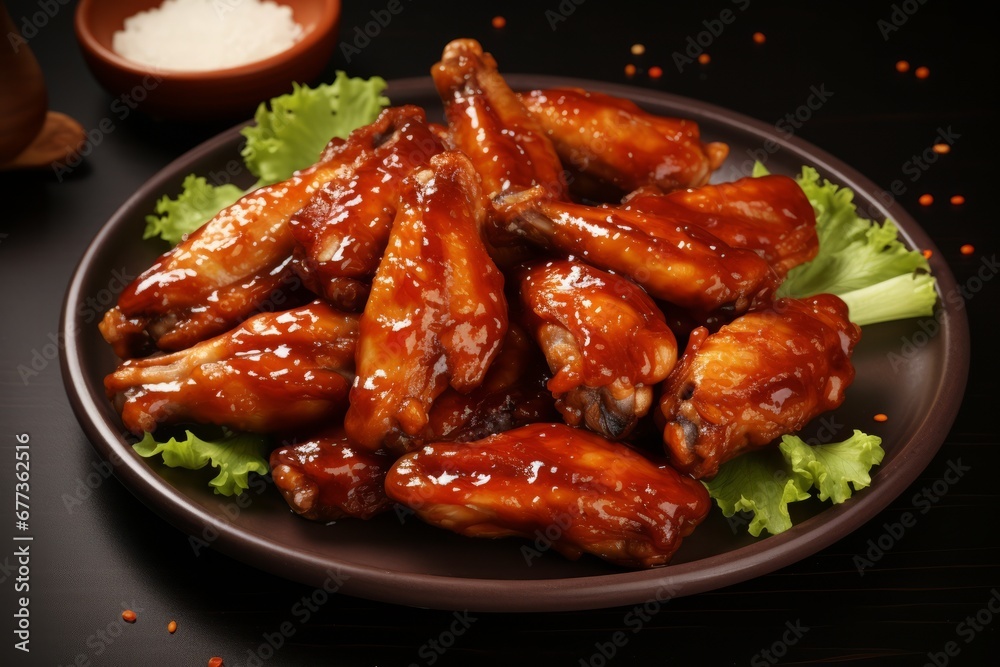 american style chicken wings with bbq sauce on a plate