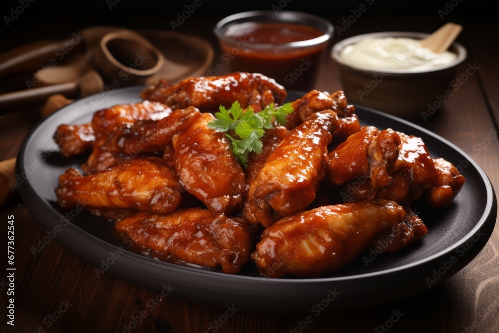 american style chicken wings with bbq sauce on a plate american style chicken wings with bbq sauce on a plate