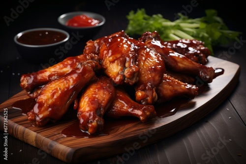 american style chicken wings with bbq sauce on a plate