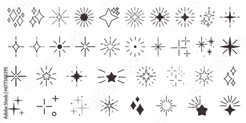 Twinkling Stars Black Icons Set. Isolated Celestial Symbols That Shimmer With A Touch Of Magic, Monochrome Effects