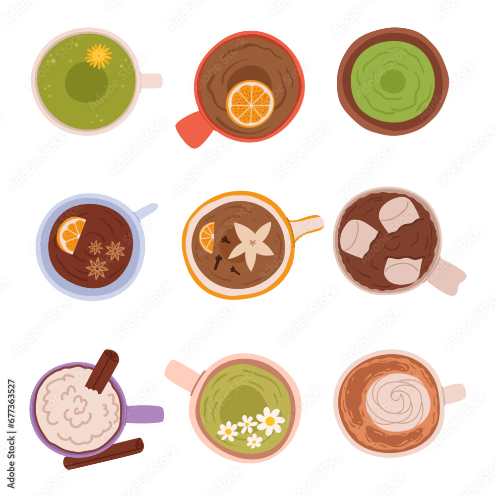 Top View Of Exquisite Glassware Filled With Vibrant Drinks, Colorful Symphony In Cozy Cups, Promising Refreshment Top View Of Exquisite Glassware Filled With Vibrant Drinks, Colorful Symphony In Cozy Cups, Promising Refreshment