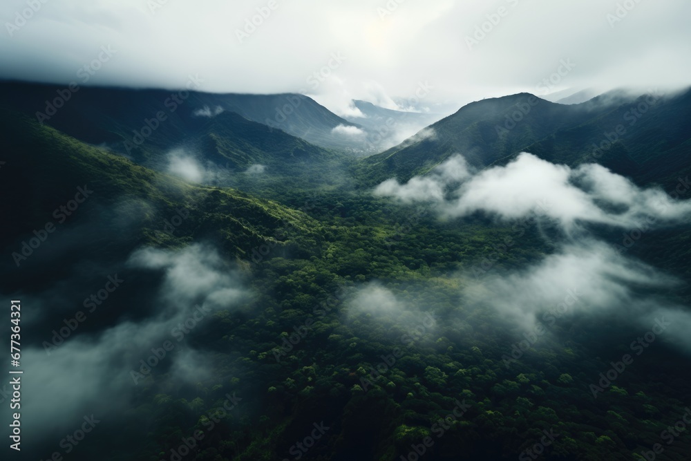 An aerial view of rainforest. Outdoor travel concept.