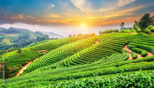 Tea plantations under a clear blue sky  © CreativeStock