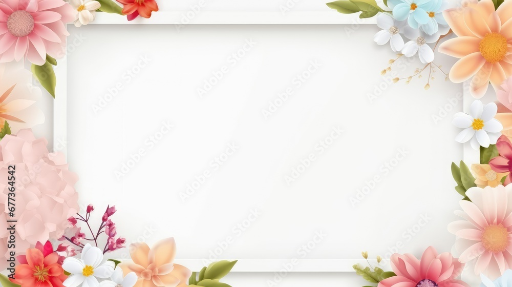 Stunning, colorful flower border with ample white space, a perfect template for cards, wedding invites, and diverse graphic designs.