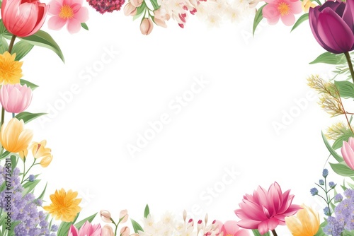 Stunning  colorful flower border with ample white space  a perfect template for cards  wedding invites  and diverse graphic designs.