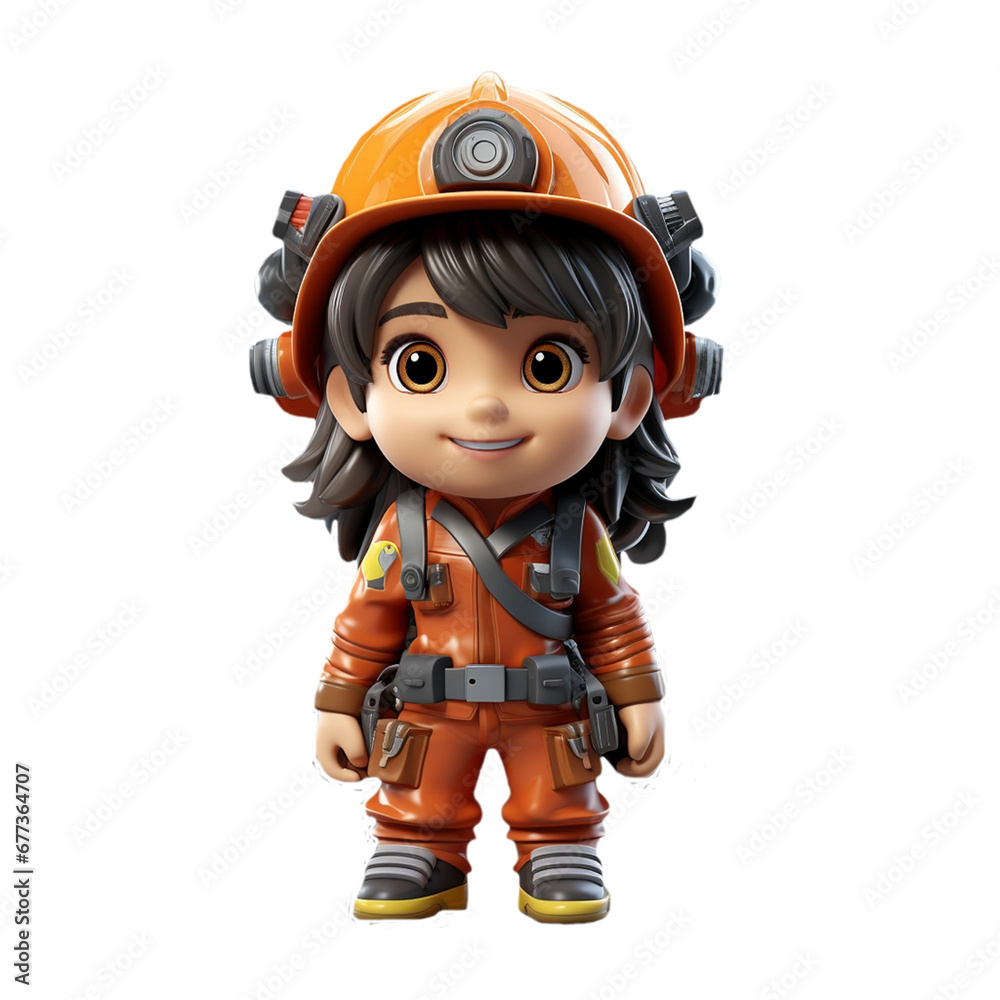 3d firefighter isolated on isolated transparent background png. Generated with Ai