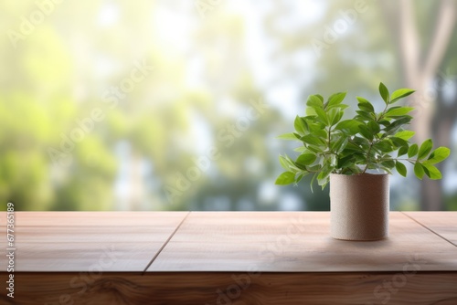 Close-up view of a bright window with a green plant in Spring. Spring seasonal concept.