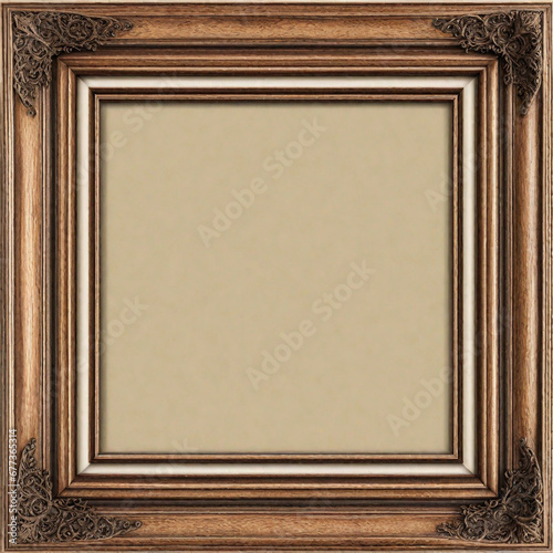 solid empty wooden frame with metal ornaments 