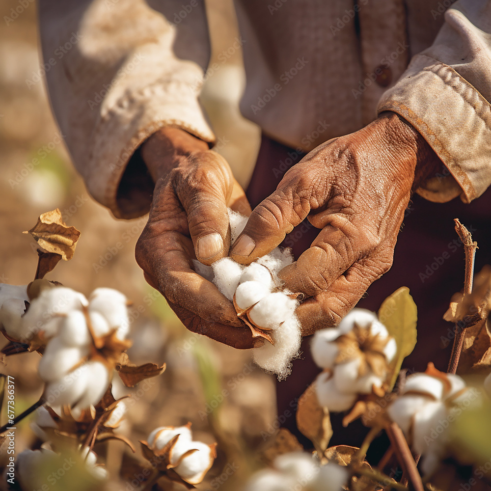 Photo taking cotton from the branch by a farmer.