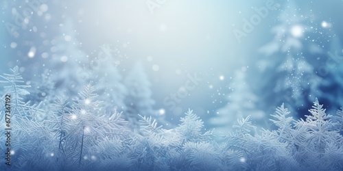 Winter Wonderland Enchanting Frosted Spruce Under Bokeh Christmas Lights, Generative AI