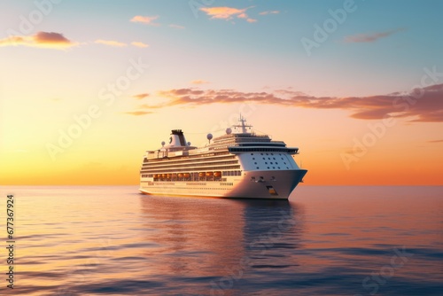 Luxury cruise ship in sea at sunset. Vacation travel concept. © rabbit75_fot