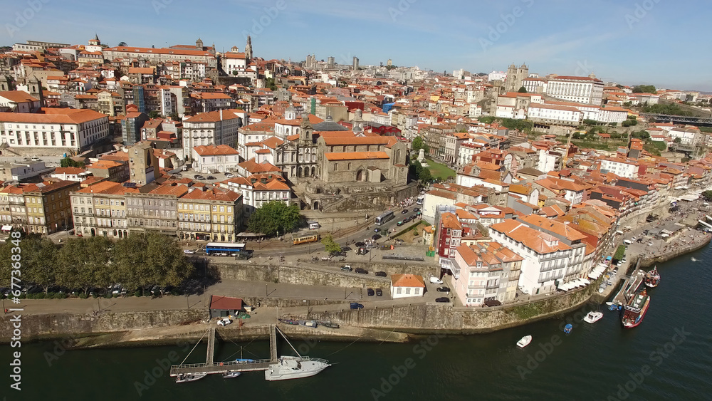 Porto Downtown, Portugal. Travel Destination. Aerial Photography